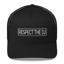 Load image into Gallery viewer, Respect The DJ White Logo Trucker Cap
